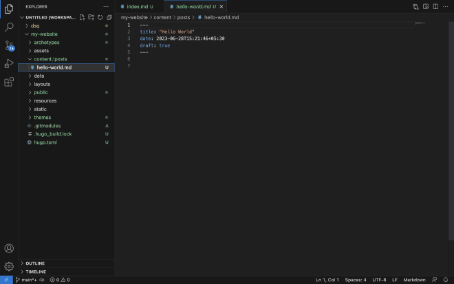 opening folder in VS code