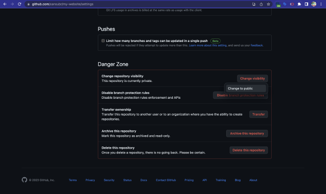 github repo visibility change