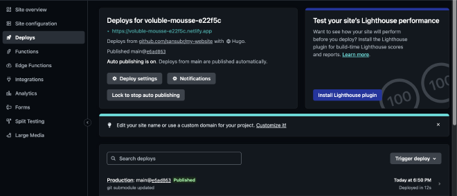 hugo site deployed on netlify